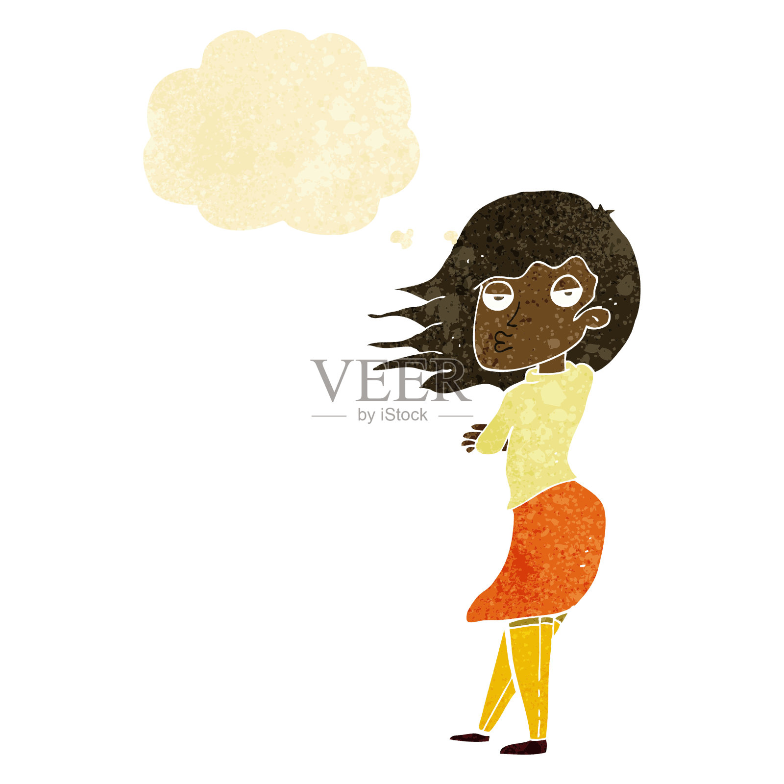 卡通女人用思想泡泡做照片脸插画图片素材