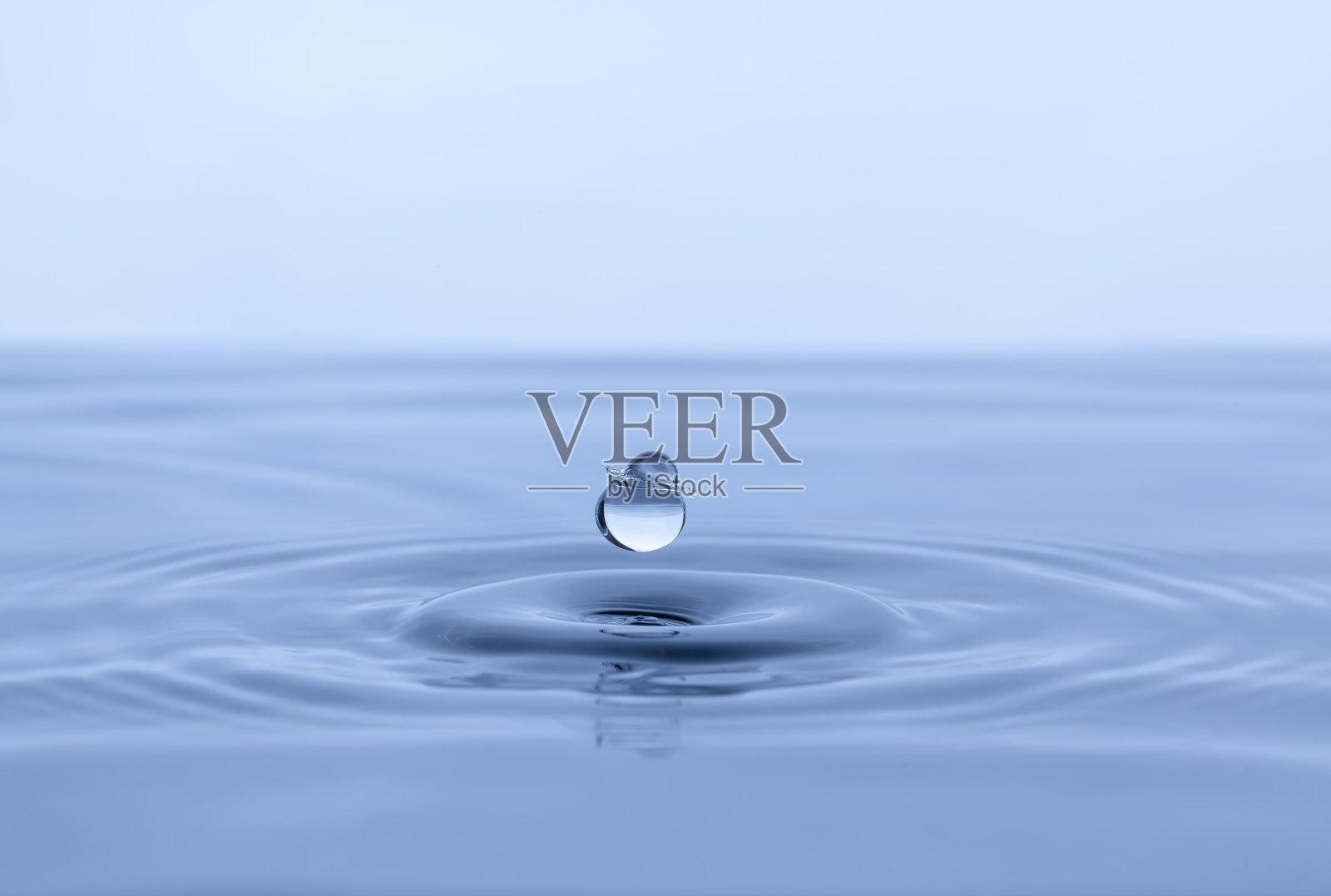 蓝色背景上的水花和水球。照片摄影图片