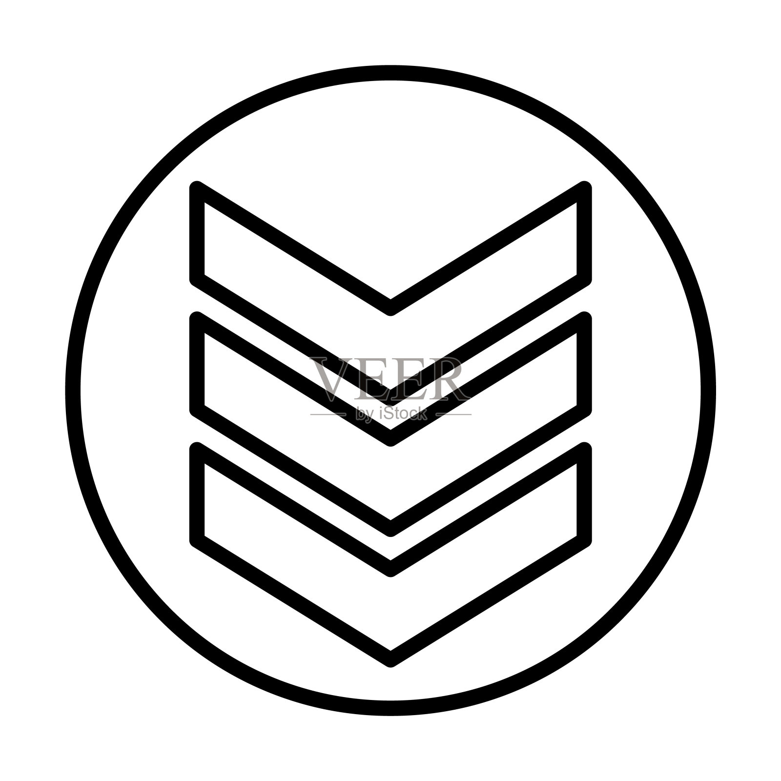 雪佛龙图标。细线形雪佛龙轮廓图标孤立在白色背景。线矢量雪佛龙标志，网页和移动的符号。图标素材