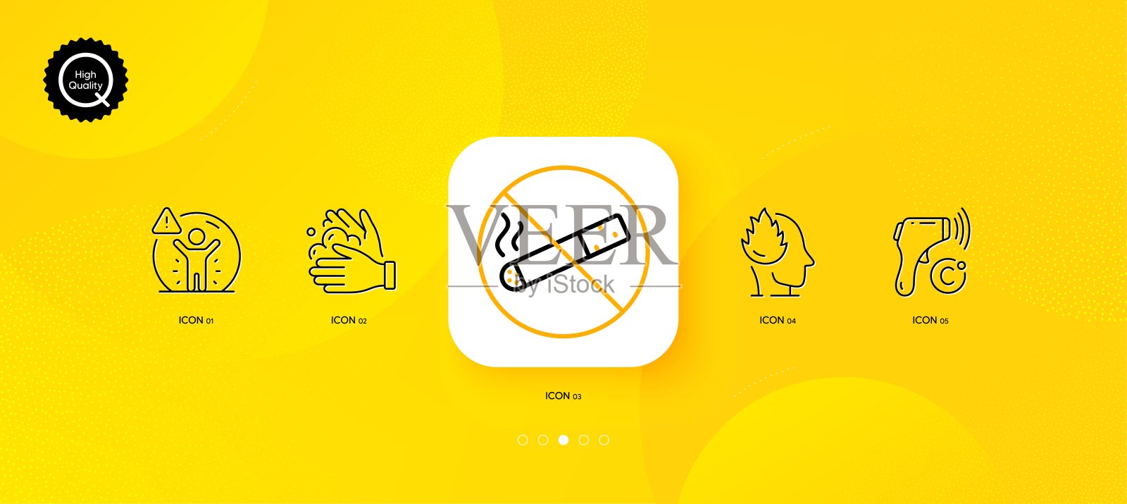 电子温度计，禁止吸烟和社交距离最小线图标。对于web应用程序，打印。向量图标素材
