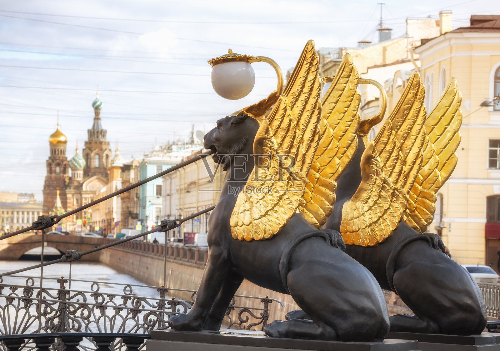 岸边桥上的狮鹫照片摄影图片