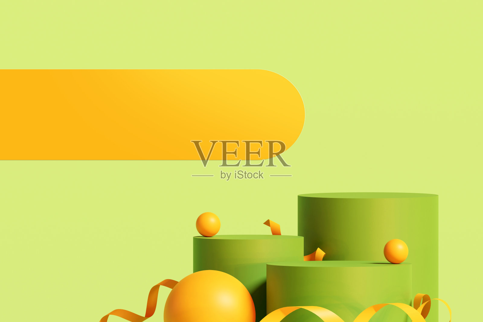 绿色的讲台和浅绿色的平台。展示化妆品和饮料产品的舞台。舞台夏天在台座现代3d工作室黄色平台照片摄影图片