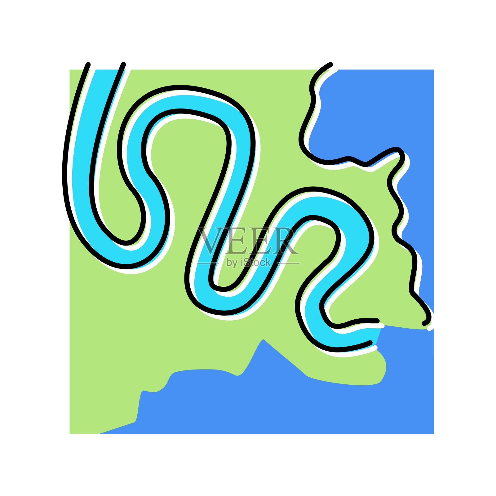 蜿蜒的河流颜色图标矢量插图插画图片素材