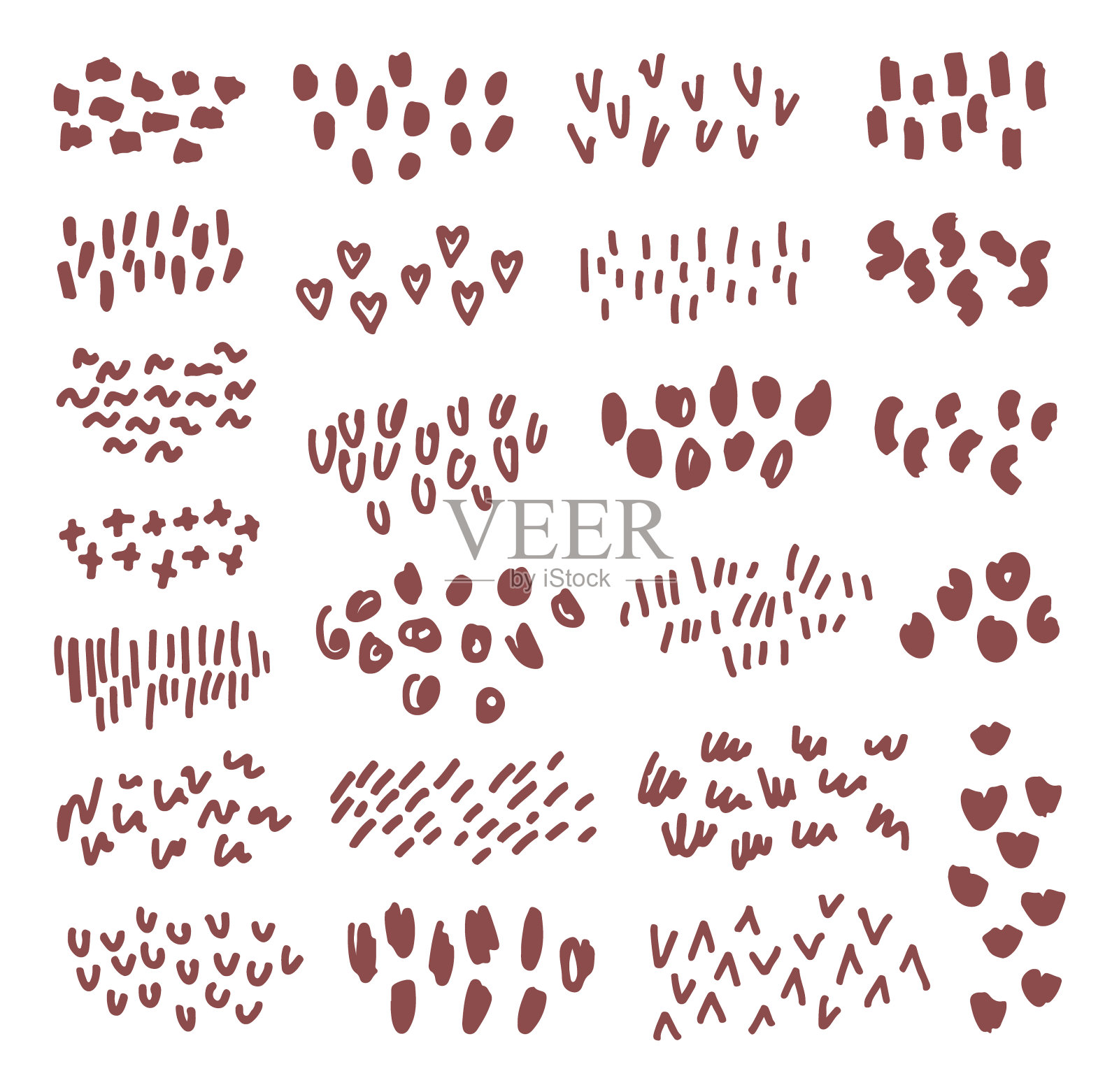 棕色的抽象纹理集。点，曲线，线，点。矢量手绘插图孤立在白色背景。完美的装饰，各种设计。插画图片素材