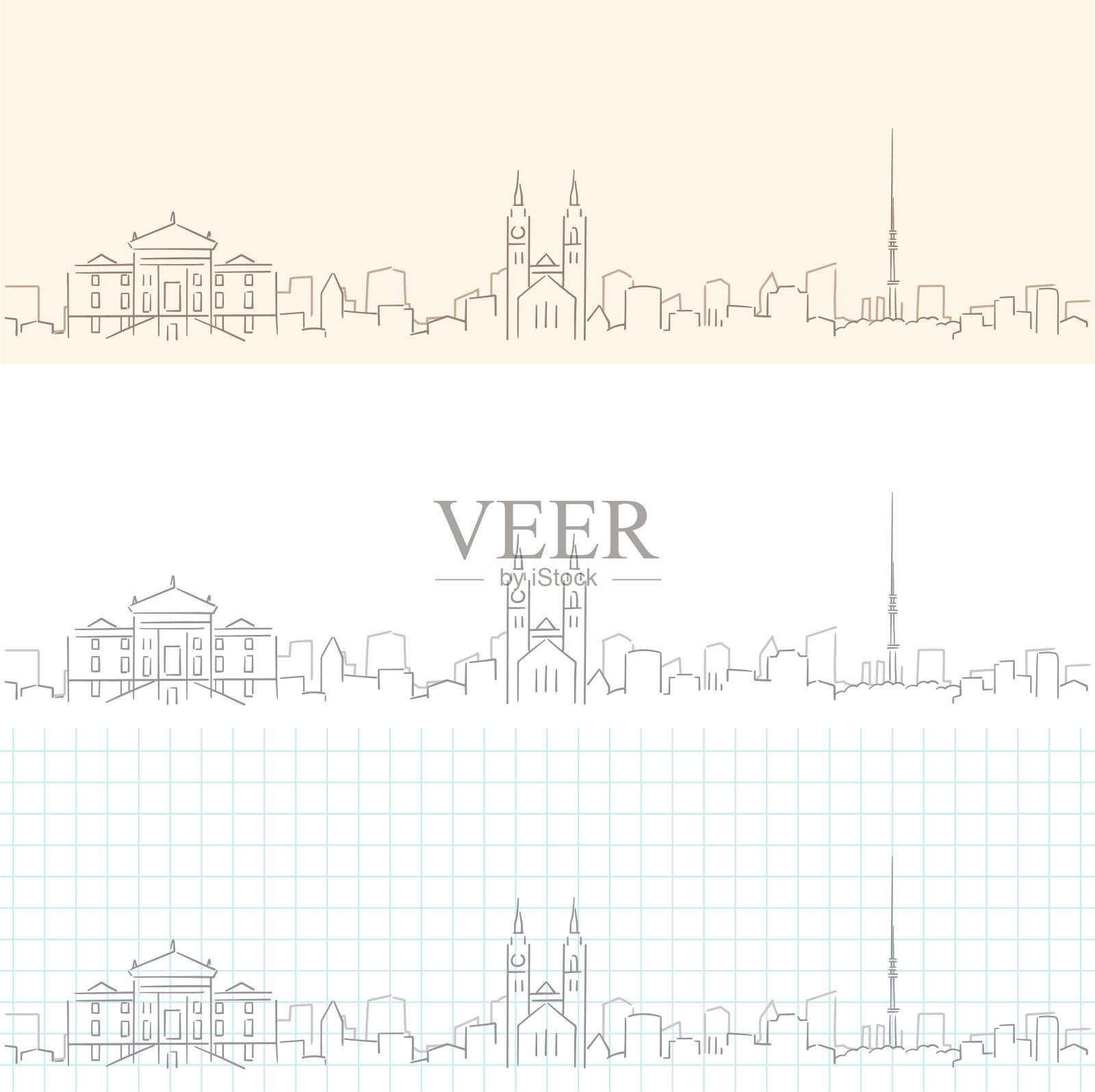 温特图尔手绘轮廓天际线插画图片素材