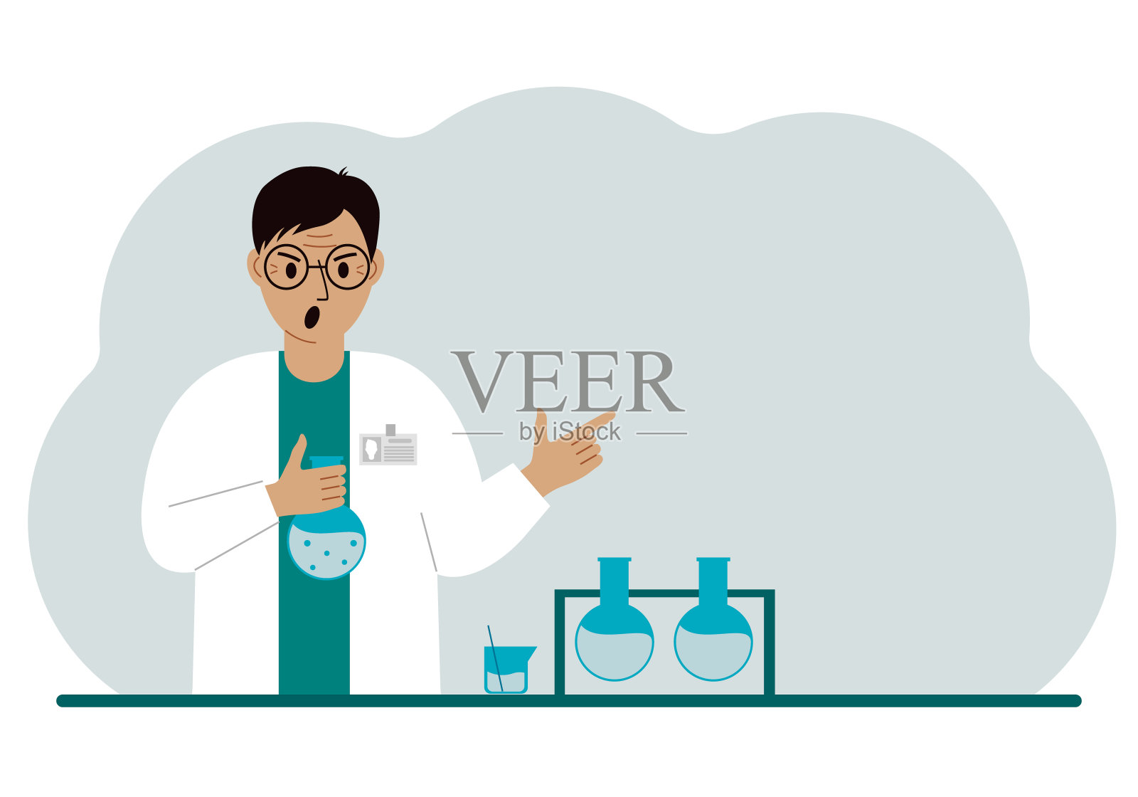 拿着烧瓶的男性科学家。实验科学家，实验室助理，生物化学，化学，科学研究。插画图片素材