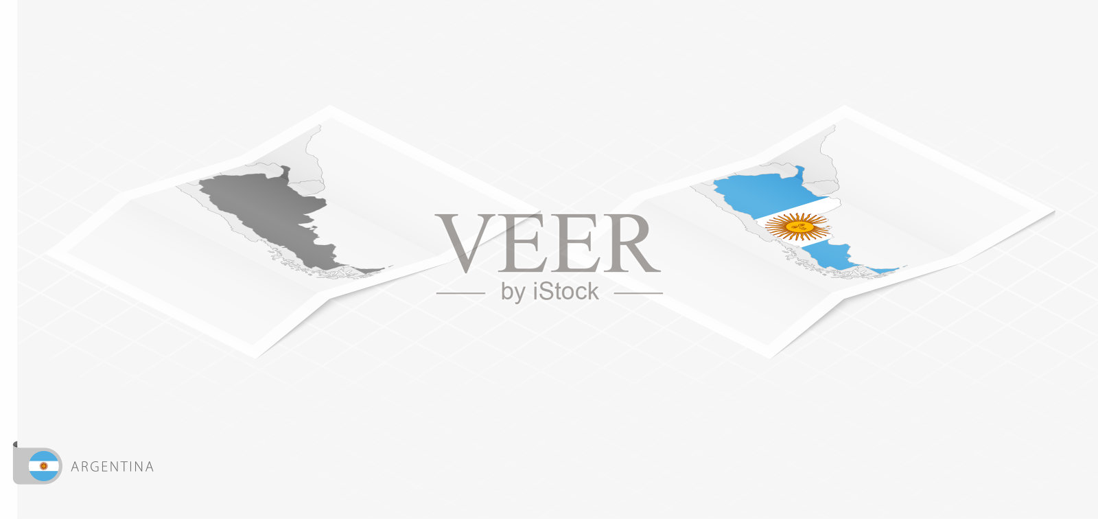 一套两个现实的阿根廷地图与阴影。阿根廷国旗和地图采用等距风格。插画图片素材