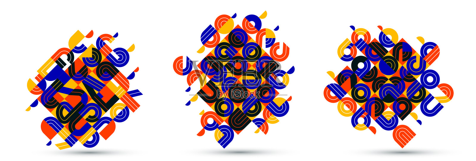 抽象现代矢量时尚集设计，几何造型时尚组合，模块化图案艺术插画，字体元素运用。插画图片素材