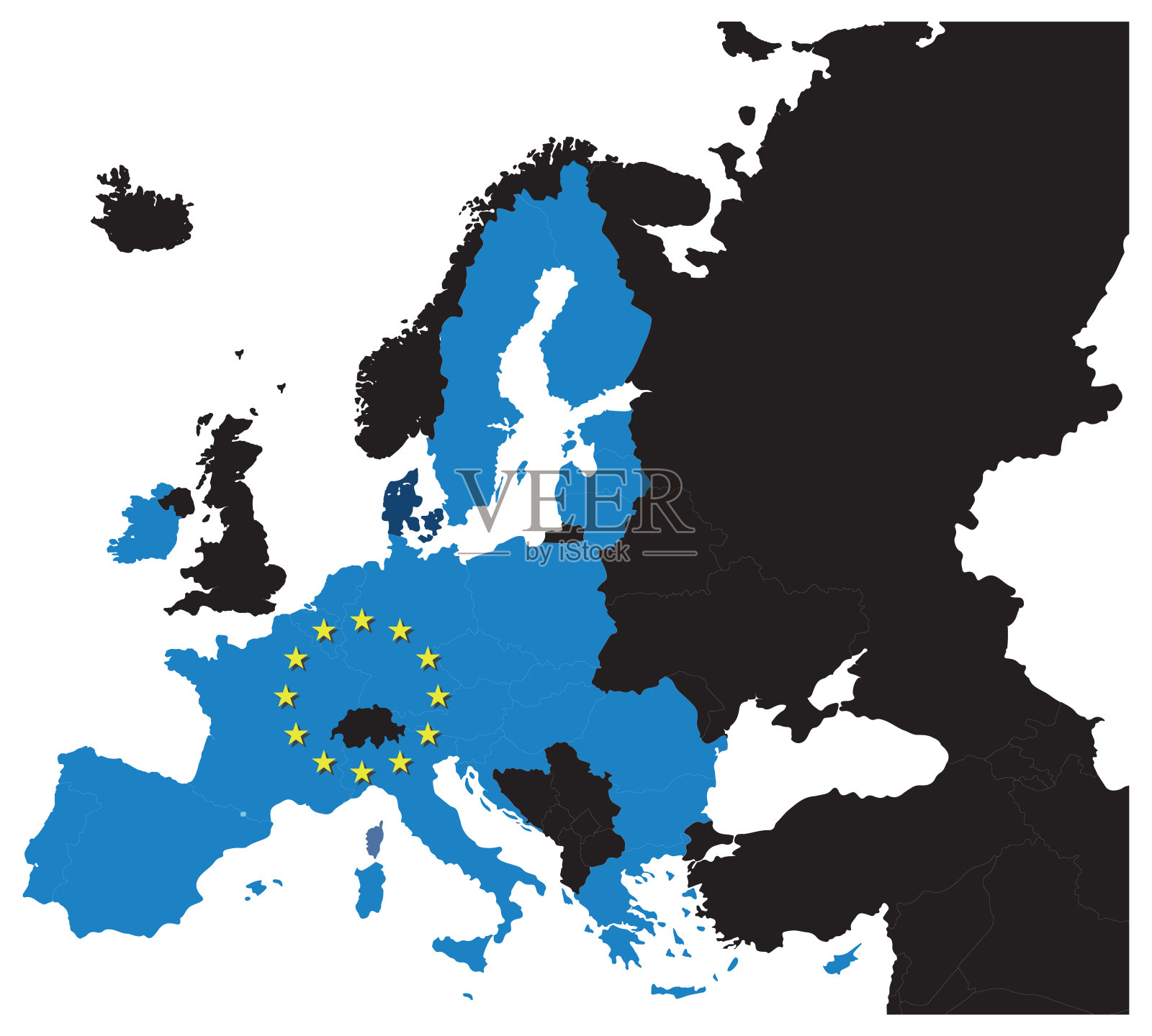英国脱欧后的欧盟地图上有欧盟明星。矢量插图，没有英国插画图片素材