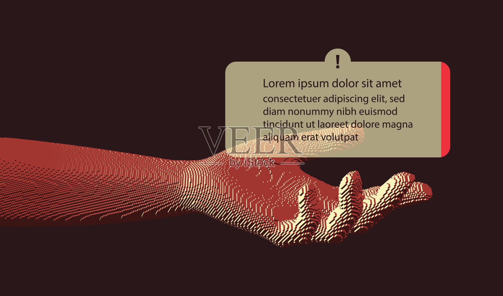 打开手掌与模板的文本。像素数据集艺术。3 d矢量插图。可用于广告、营销或演示。插画图片素材