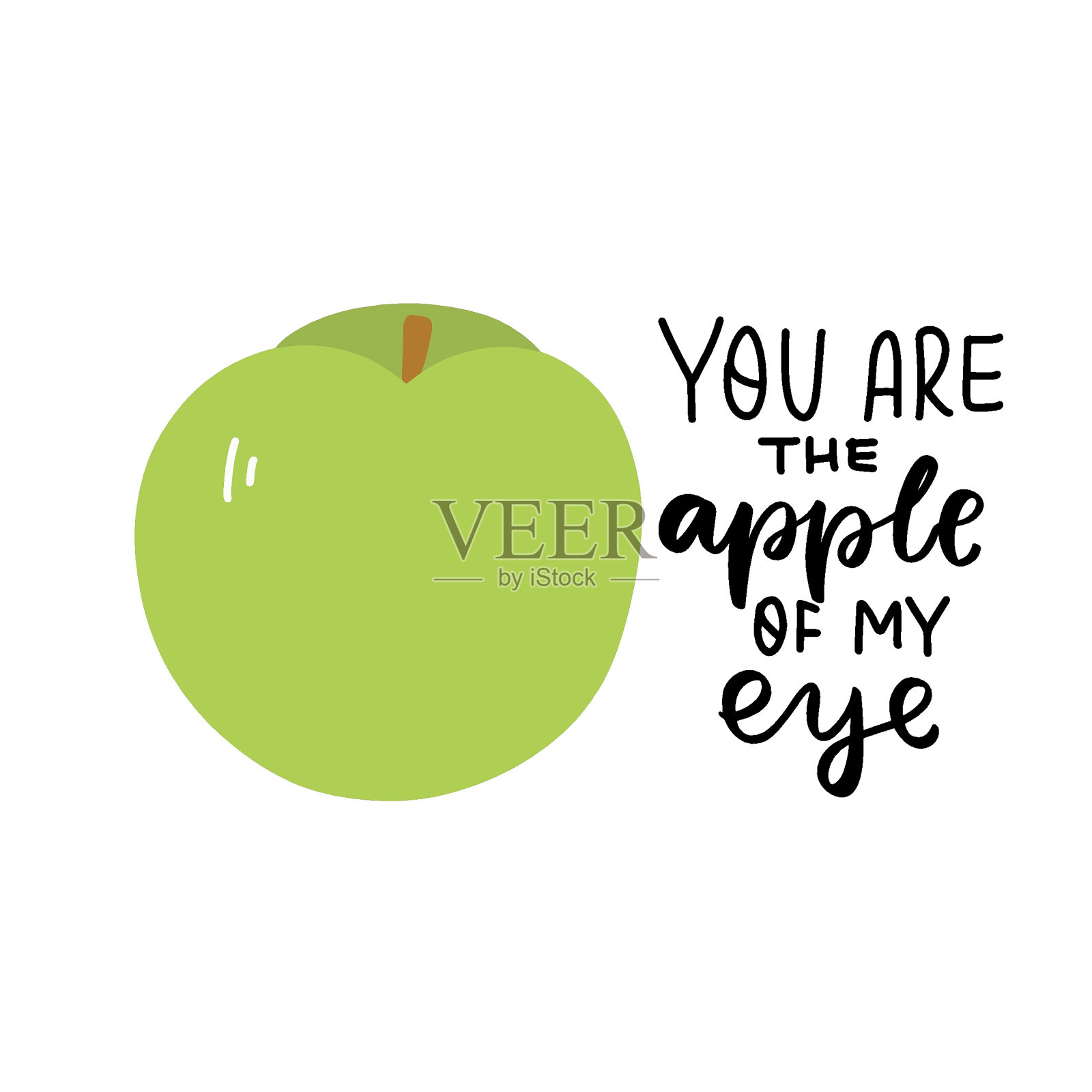 你是我的掌上明珠。有趣的食物双关语与苹果。夏天的水果。手绘卡通可爱插图贴纸，海报，墙壁艺术。插画图片素材