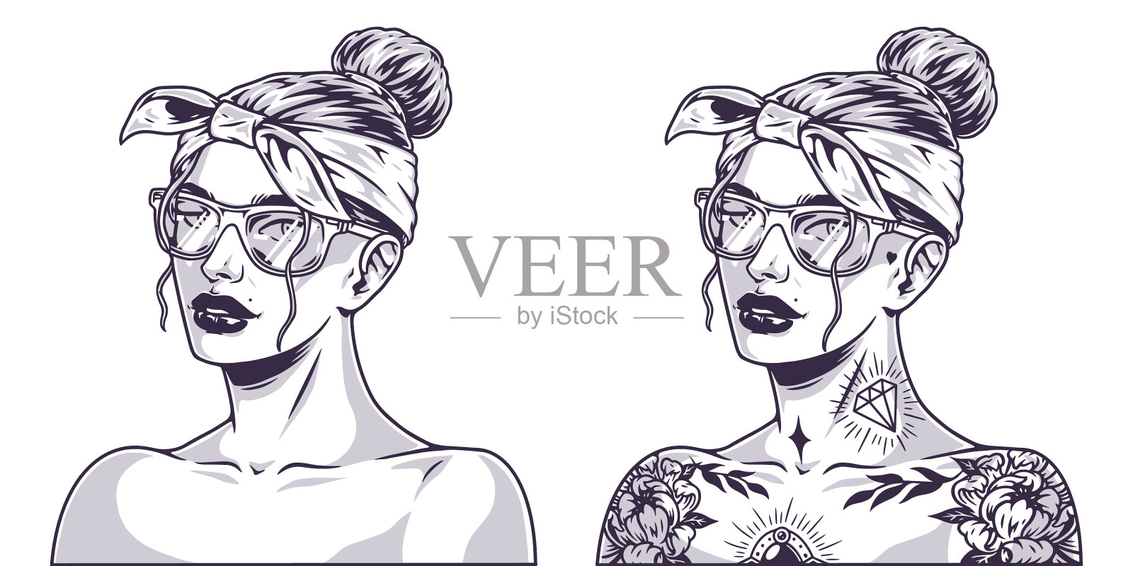 酷漂亮的女孩单色徽章插画图片素材