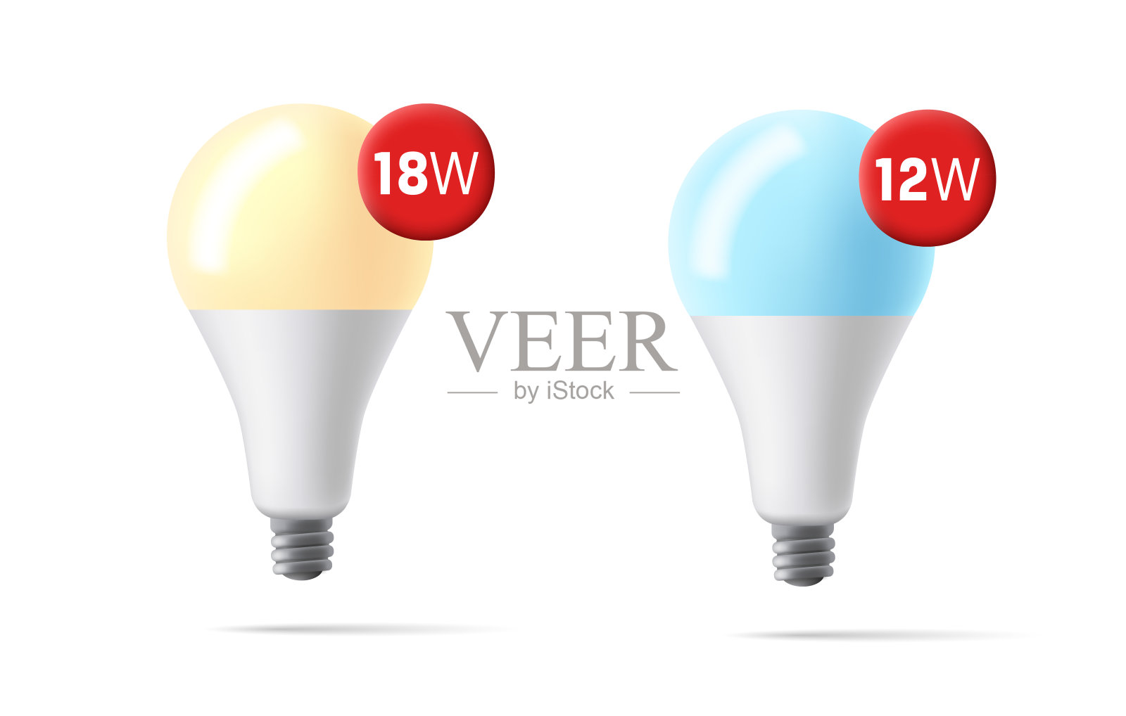 LED灯，3d灯泡隔离在透明背景上。暖LED灯，3d灯泡隔离透明背景。冷暖光。插画图片素材