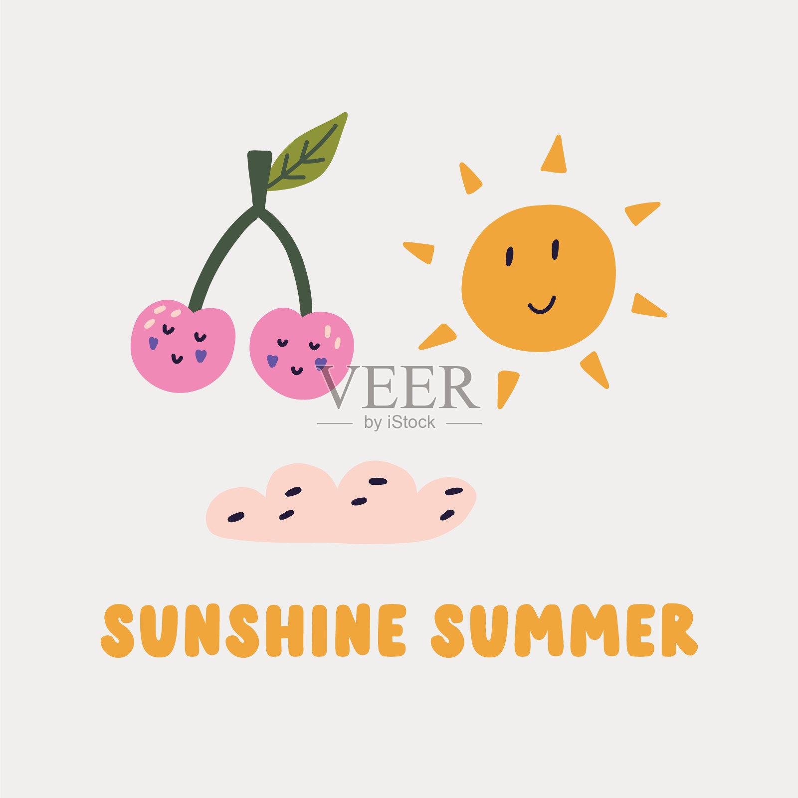 夏日艳阳印樱云插画图片素材