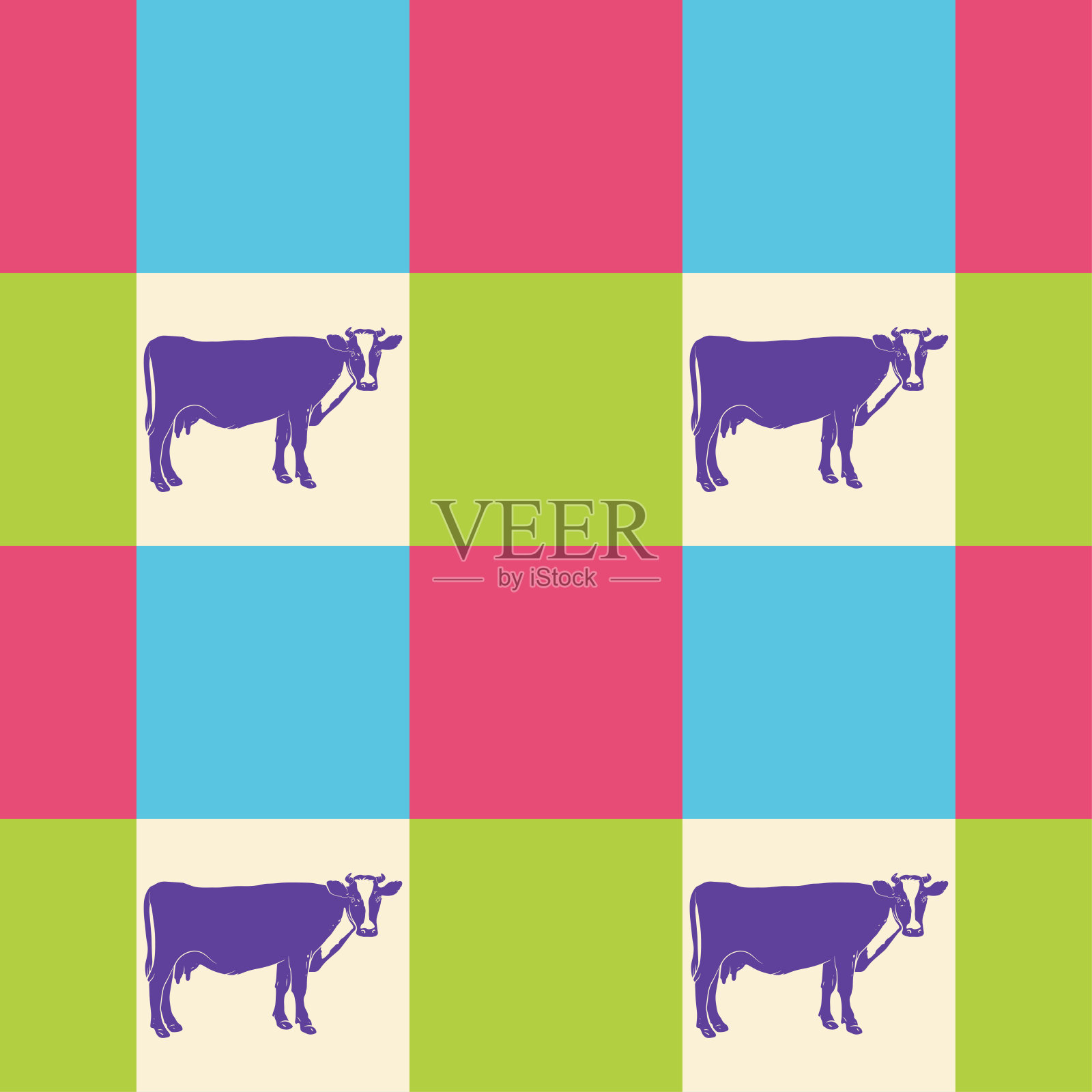 奶牛花纹的格子图案。向量。无缝图案，背景，墙纸。适合打印插画图片素材