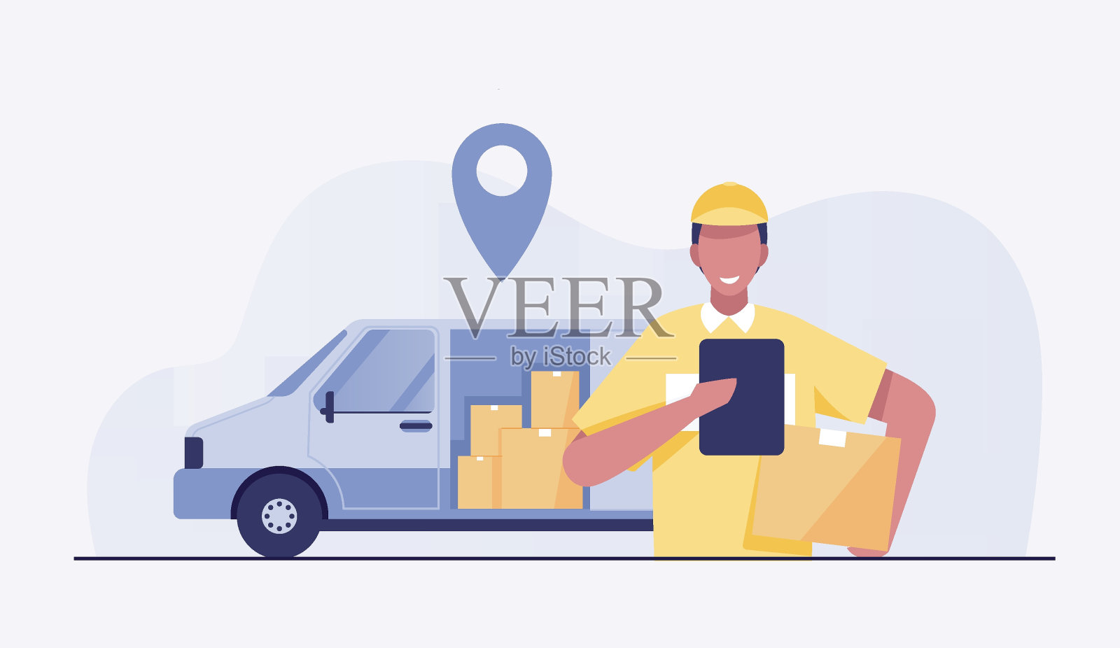 使用叉车的仓库工人。矢量图插画图片素材