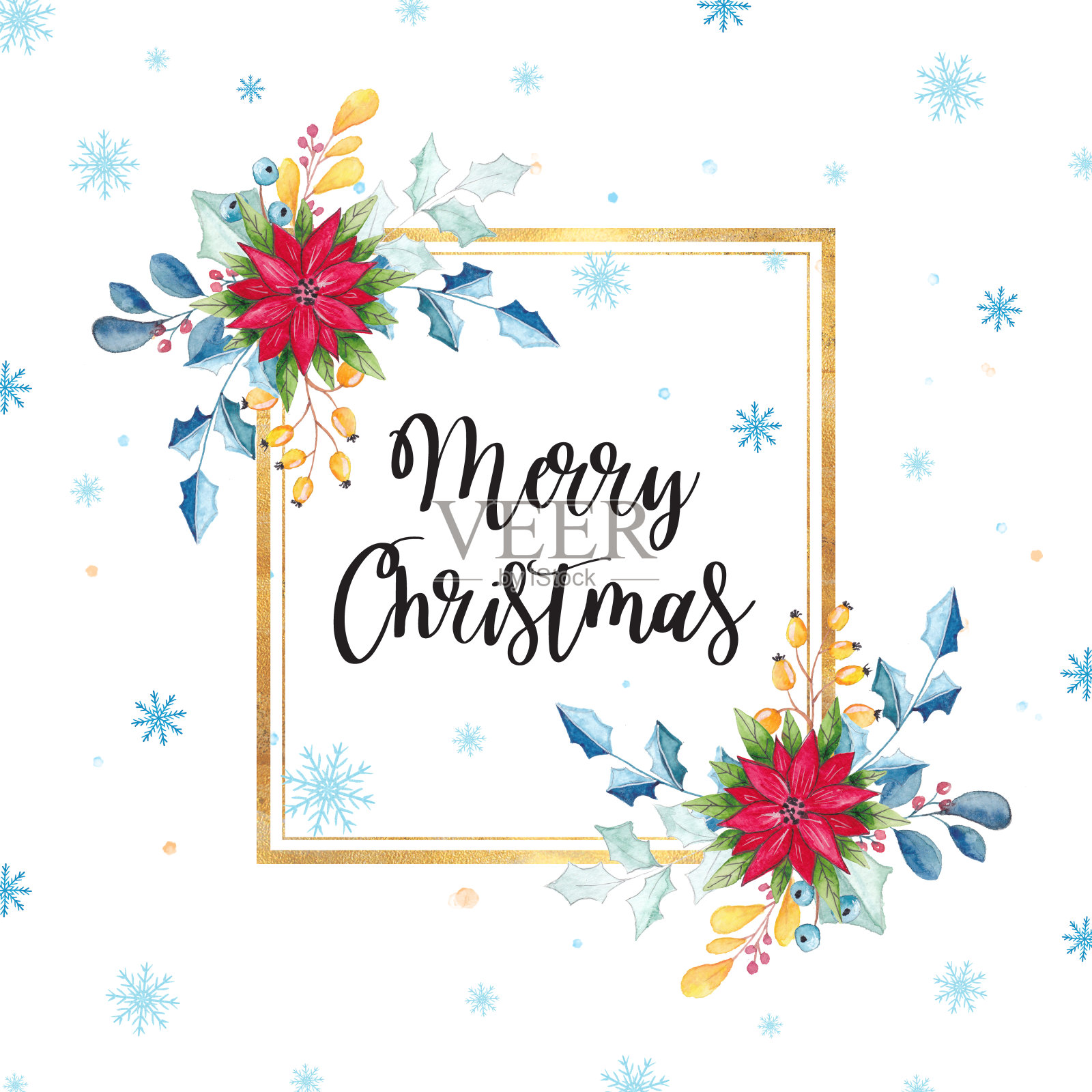 水彩圣诞花架插画图片素材