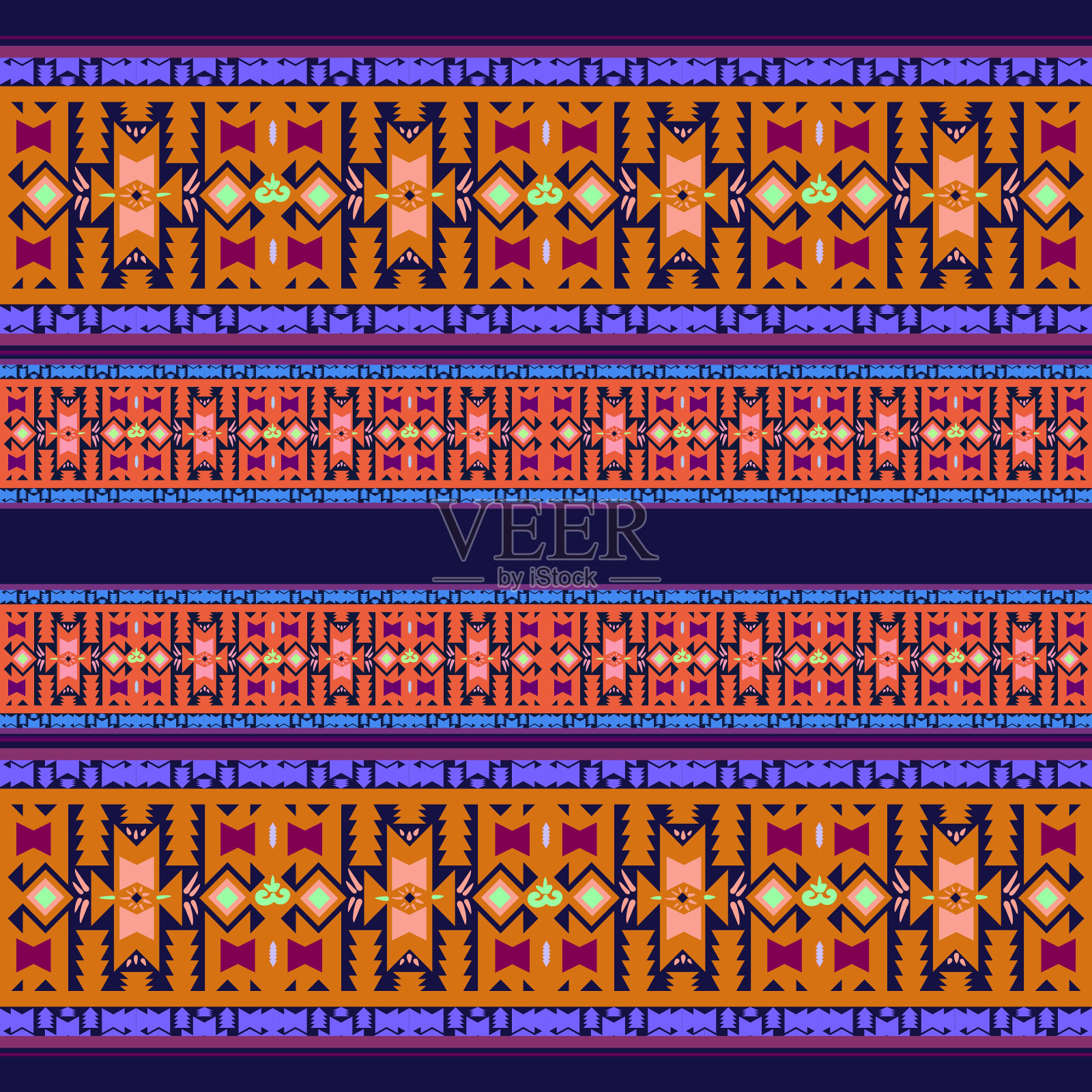 几何民俗装饰。部落民族结构。阿兹特克风格的无缝条纹图案。图部落刺绣。印度，斯堪的纳维亚，吉普赛，墨西哥，民间图案。无缝模式插画图片素材