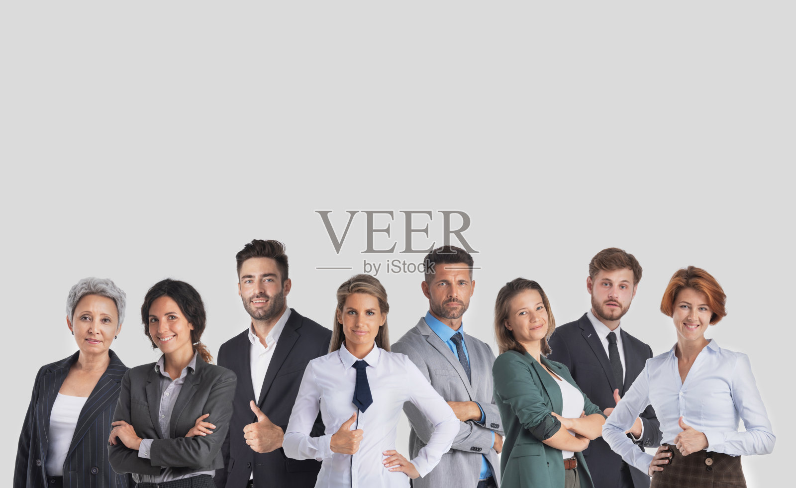 灰色背景上的商务团队照片摄影图片