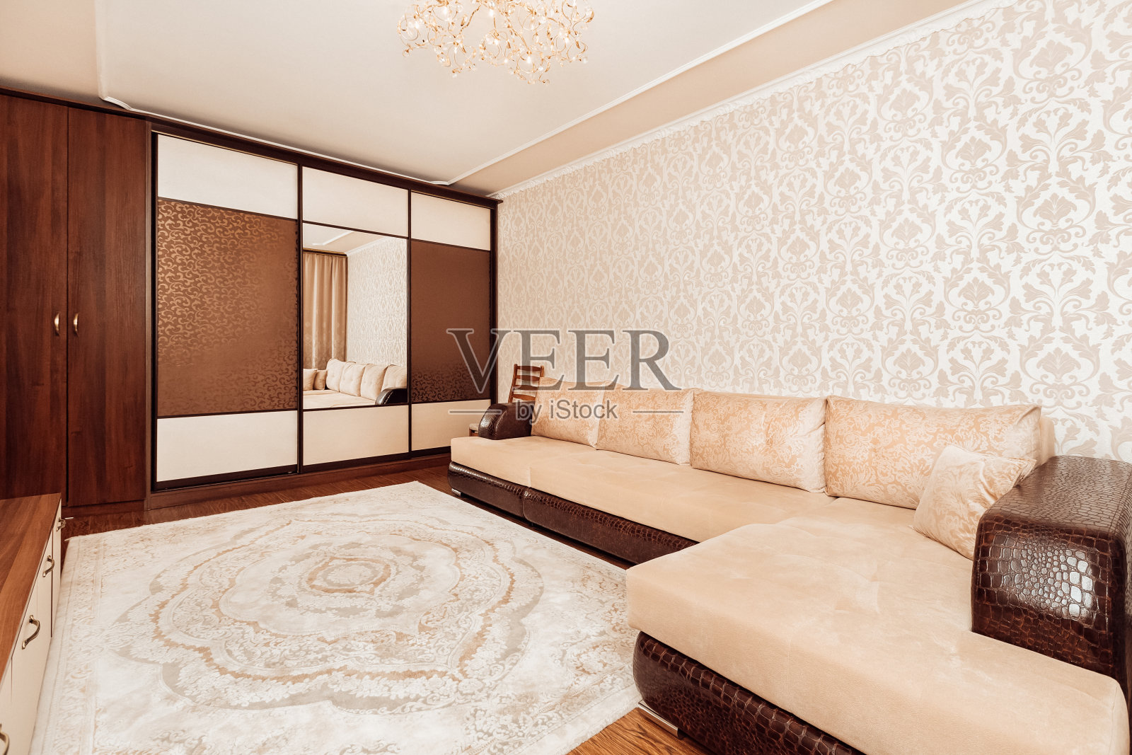 宽敞的卧室，配有沙发床照片摄影图片