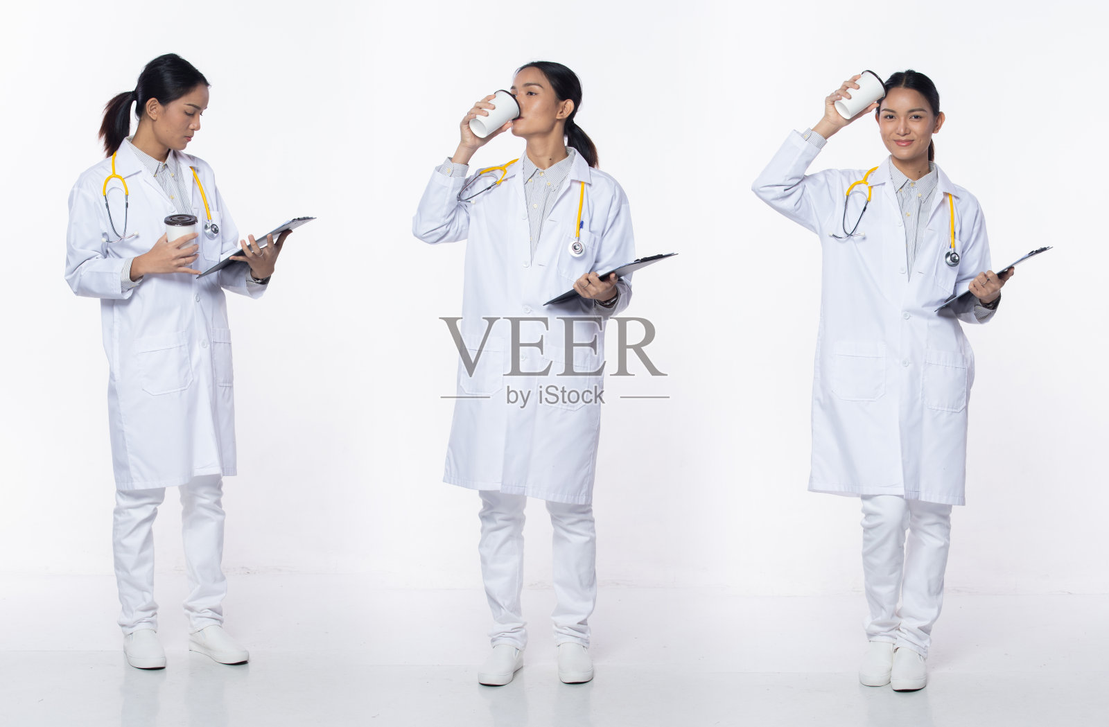 20多岁的年轻亚洲女性门诊医生，工作努力思考照片摄影图片