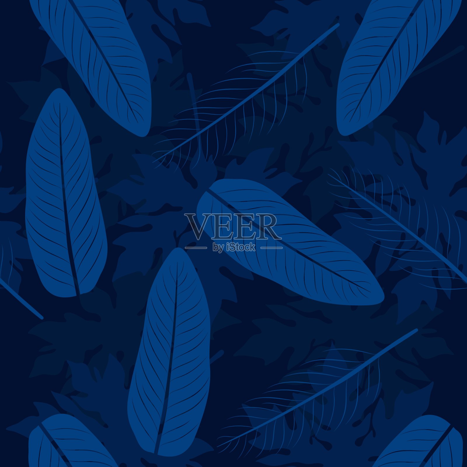 热带彩色叶子无缝矢量花卉图案。插画图片素材