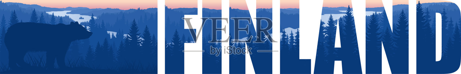 芬兰与棕熊的矢量插图，靠近河流插画图片素材