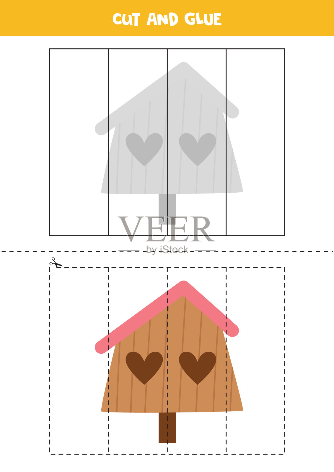剪切和胶水游戏的孩子。卡通禽舍。设计元素图片