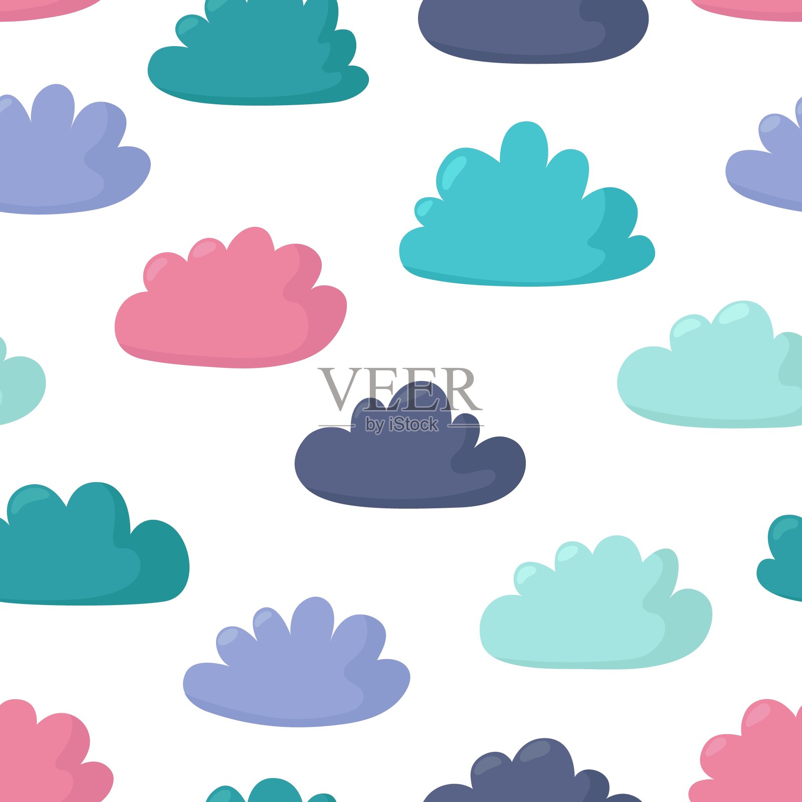 彩色的云背景。卡通风格云雾隔绝，天气自然无缝图案。简单的抽象向量纹理织物，卡片，墙纸插画图片素材