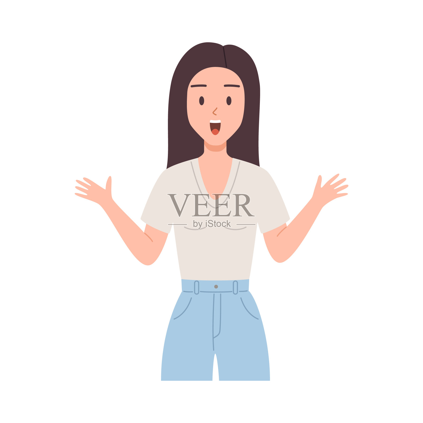 惊讶惊讶的女人张开嘴，平面矢量插图孤立。插画图片素材