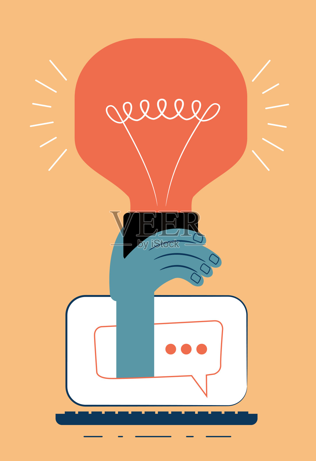 有个大灯泡的男人。业务理念，计划策略和解决方案概念。伟大的想法，思考，创新。插画图片素材