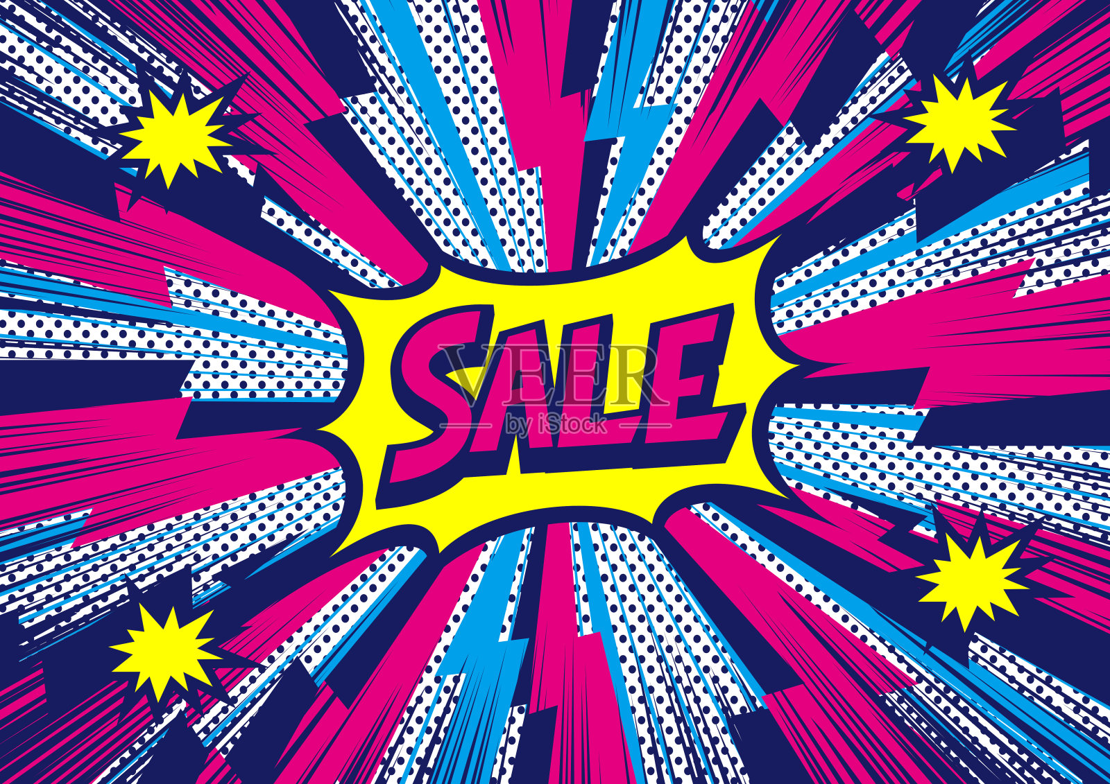 アメコミ素材SALE illustration halftone dot versus comic. Comics book template background. Pop art colorful backdrop.设计元素图片