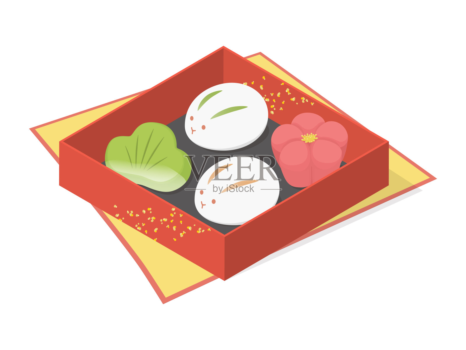 矢量插图的传统日本糖果-  -在一个日本图案盒。插画图片素材