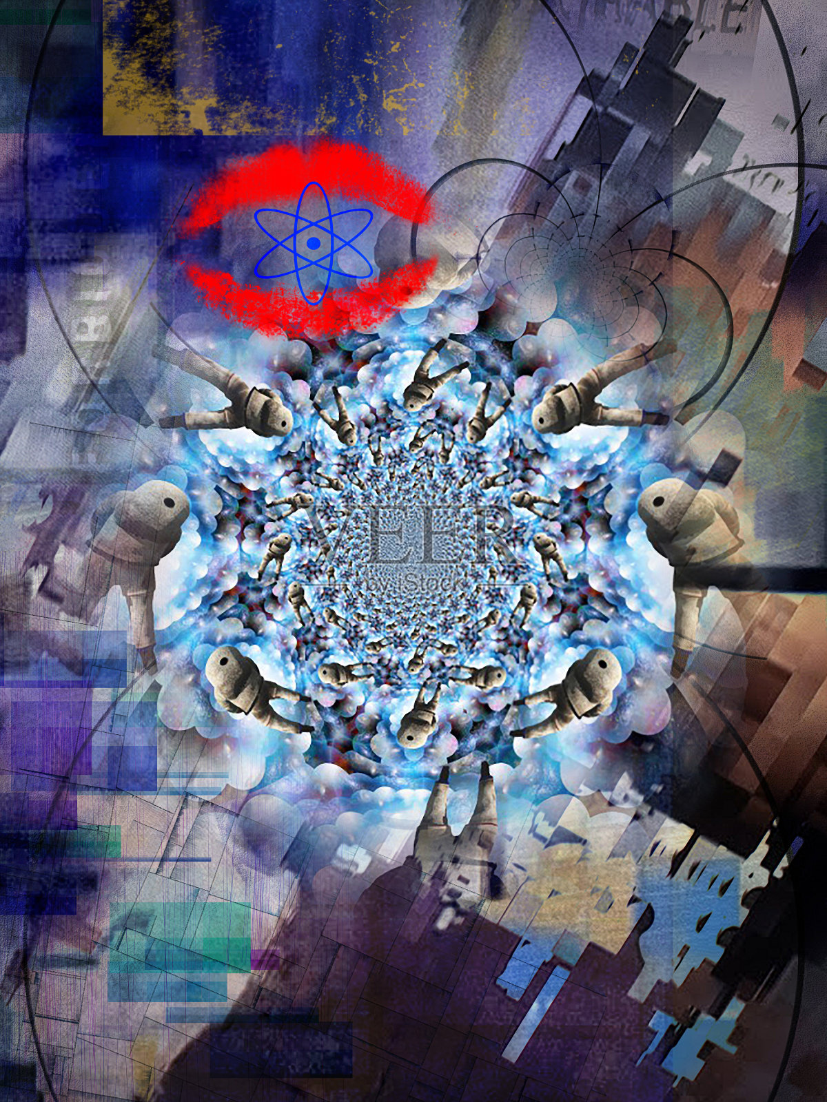 现代垃圾抽象艺术。原子的吻照片摄影图片