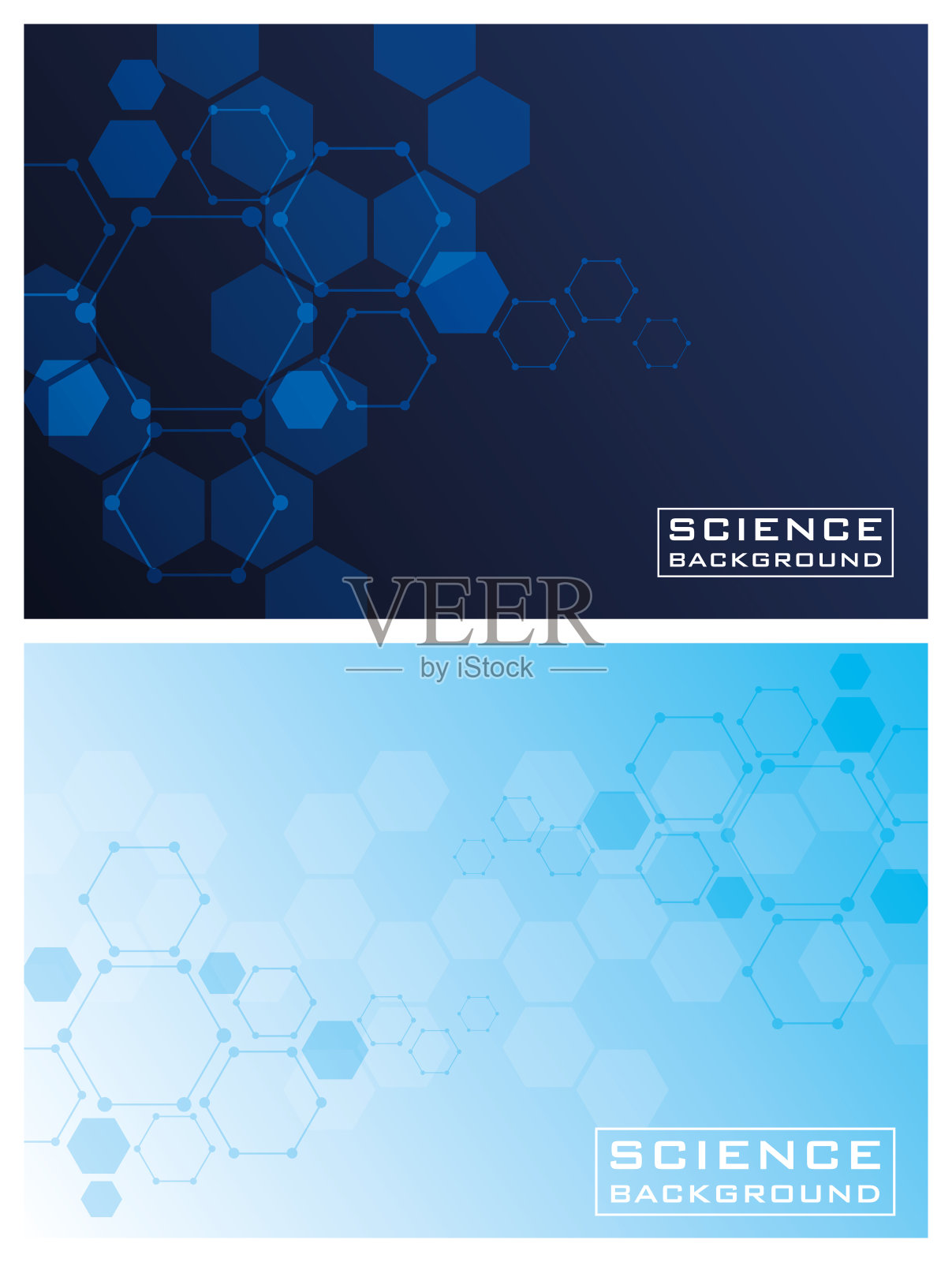 两个蓝色的科学背景与线条结构设计模板素材