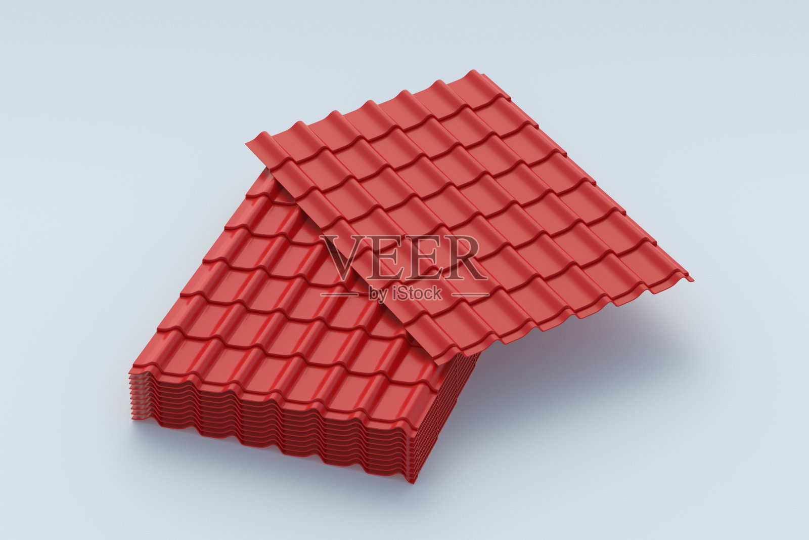 当代屋面系统。现代金属屋面瓦。建筑材料。房屋覆盖物类型。三维渲染照片摄影图片