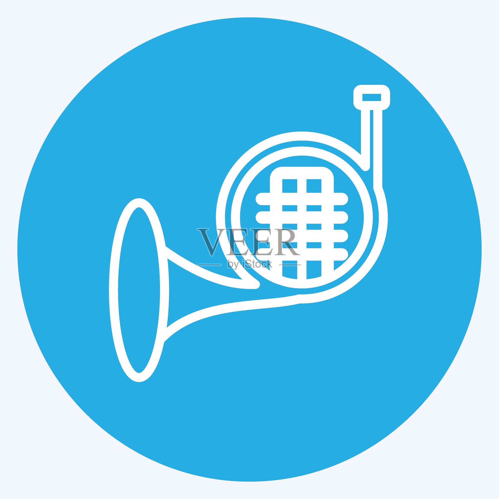 图标法国号。适合音乐符号。蓝眼睛的风格。简单的设计可编辑。设计模板向量。简单的符号说明插画图片素材