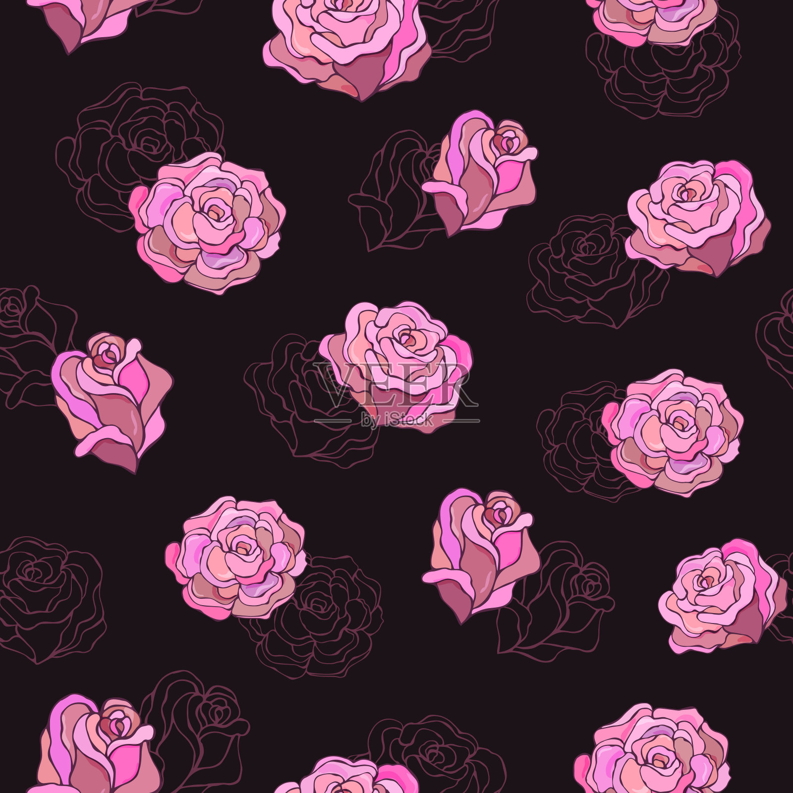 无缝矢量模式的玫瑰。插画图片素材
