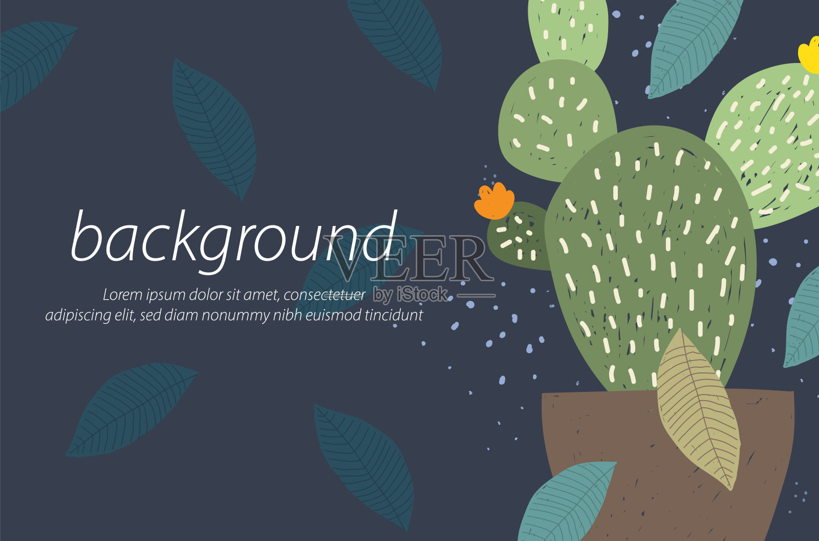 仙人掌花盆工艺纹理自然海军蓝背景设计插画图片素材