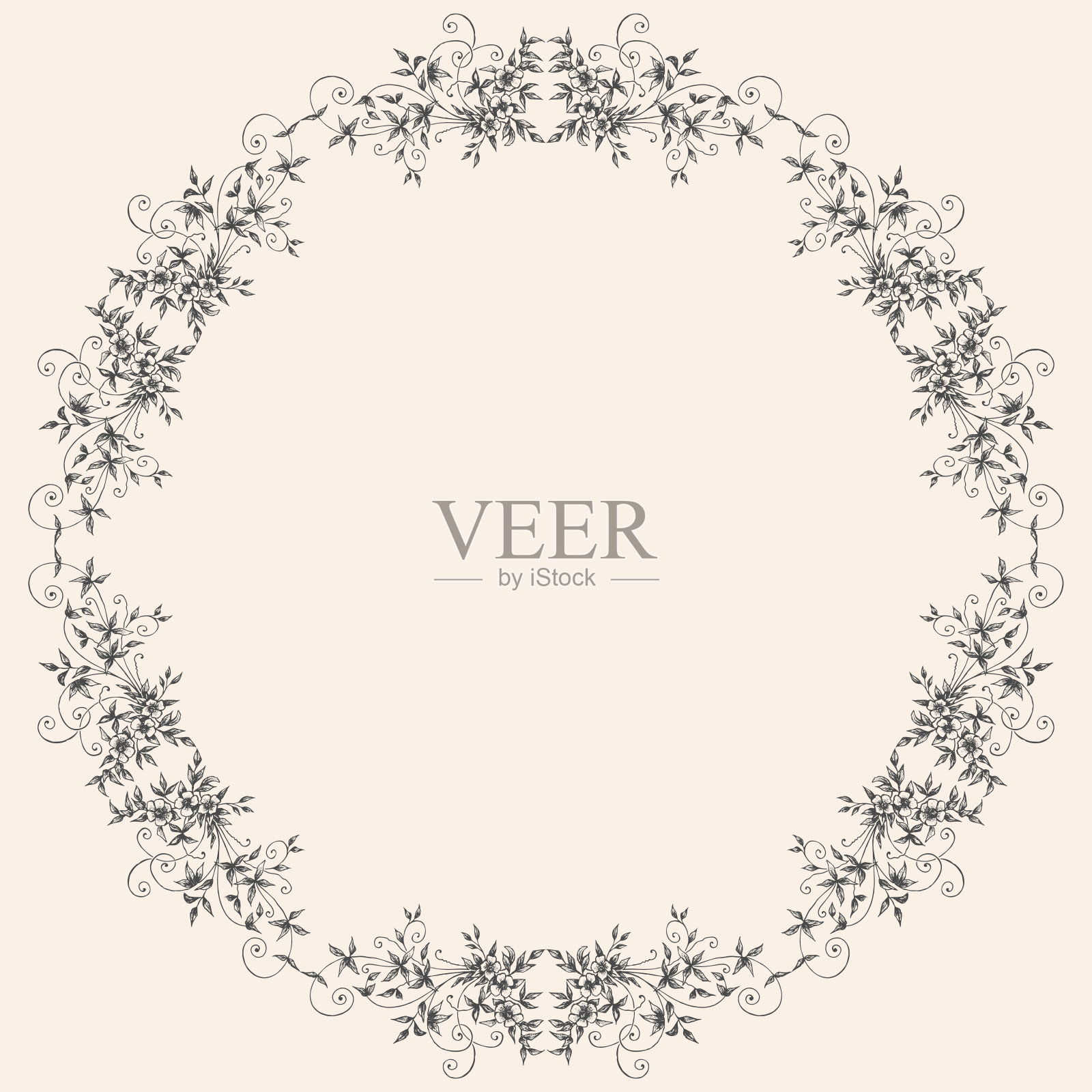 装饰花环从草图的复古花卉细枝与卷须插画图片素材