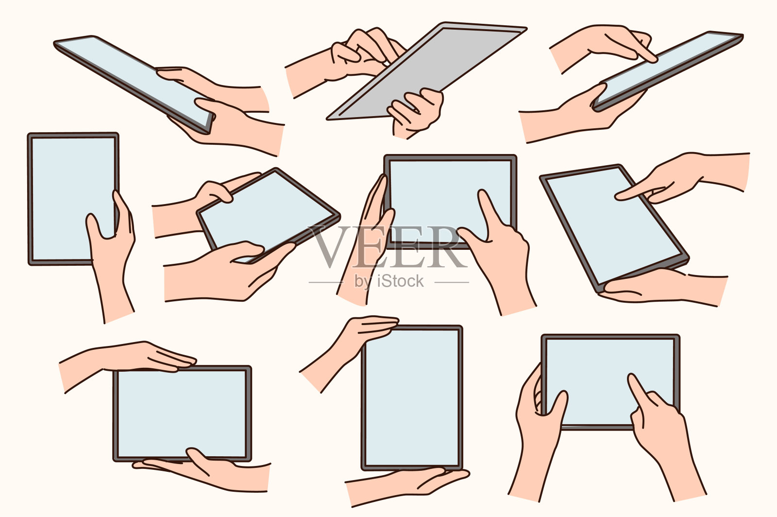 一群使用平板电脑的人插画图片素材