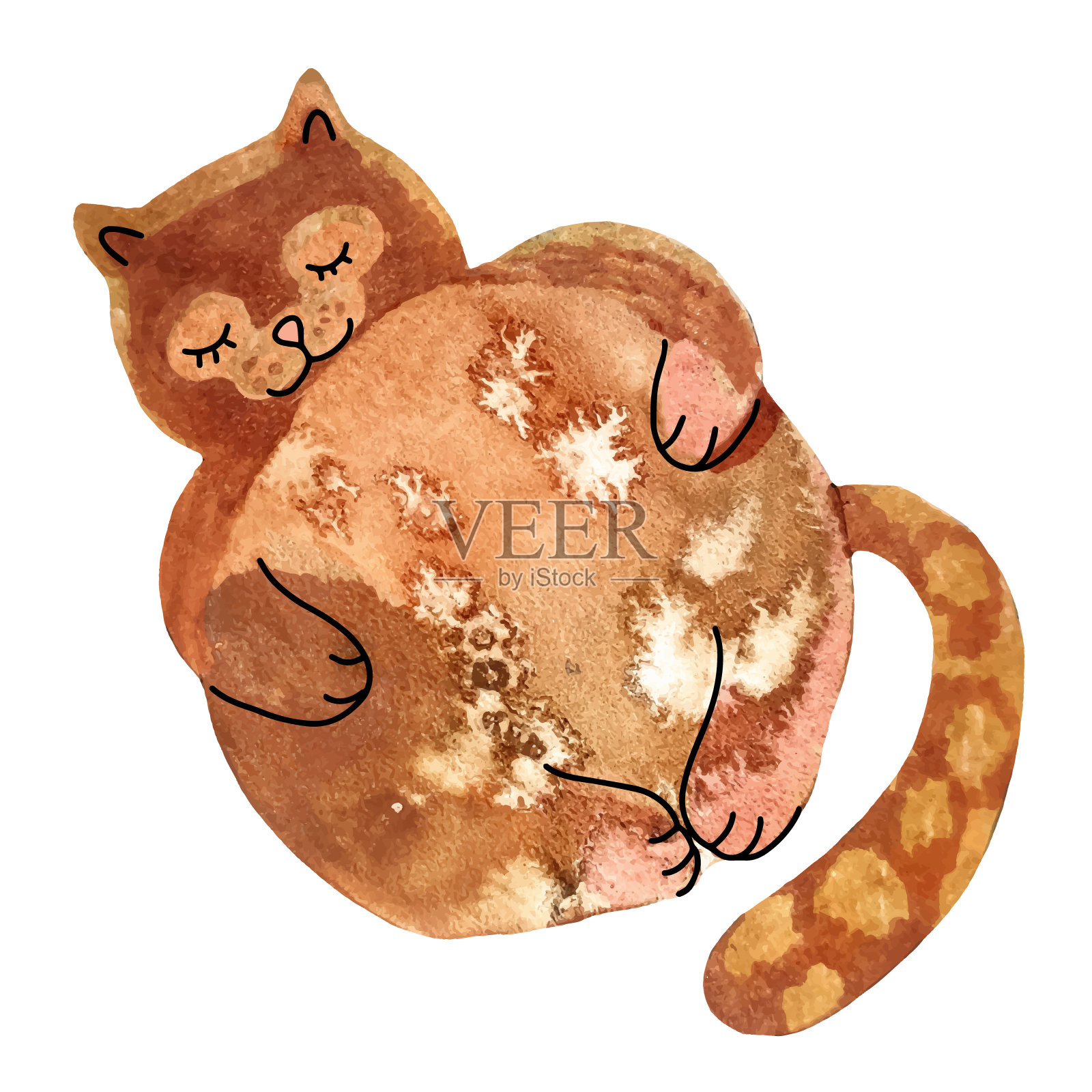 可爱的水彩抽象猫。儿童平面插图。插画图片素材