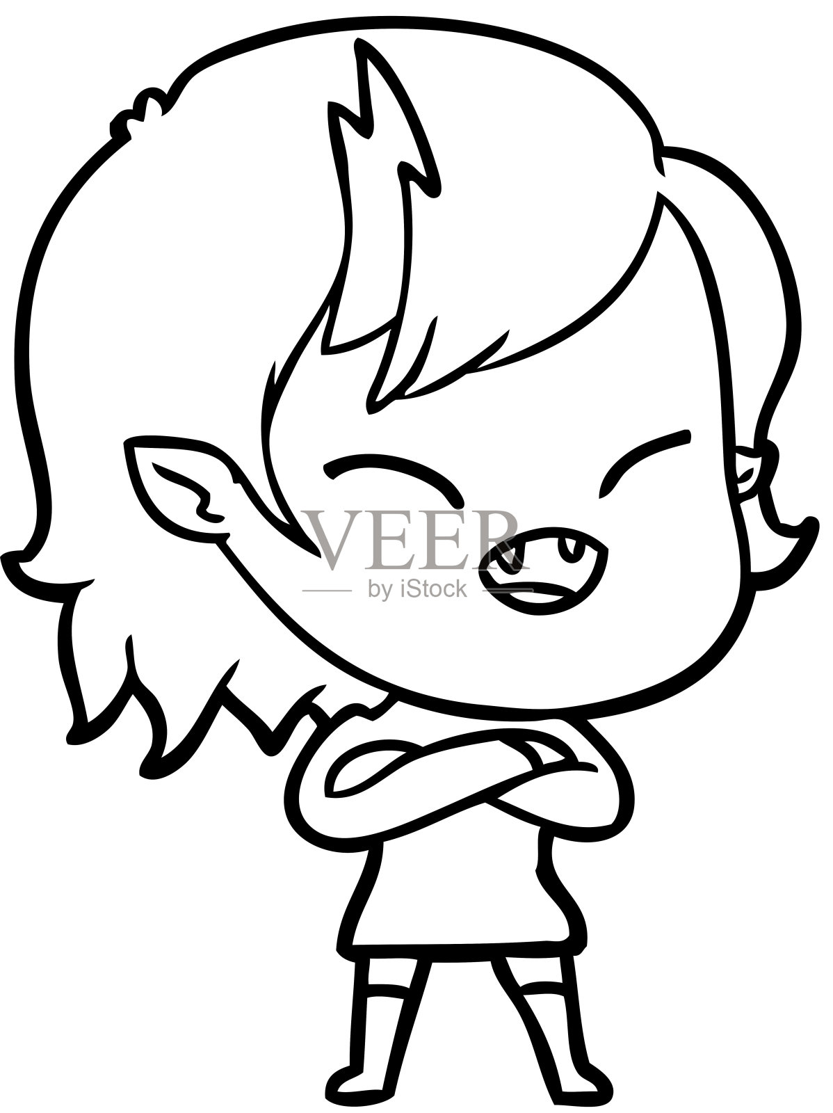 卡通大笑吸血鬼女孩交叉双臂插画图片素材