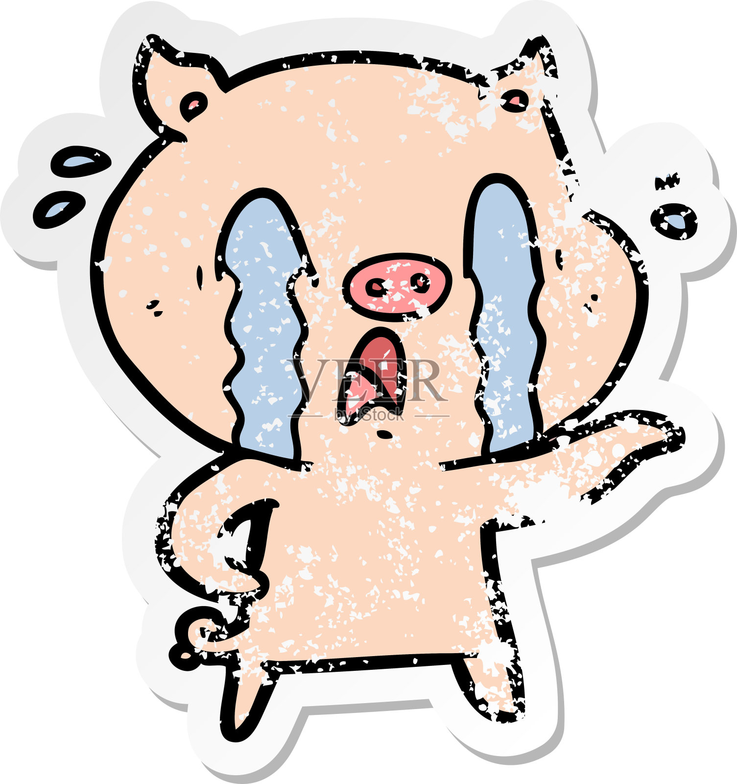 悲伤的贴纸哭泣的猪卡通插画图片素材