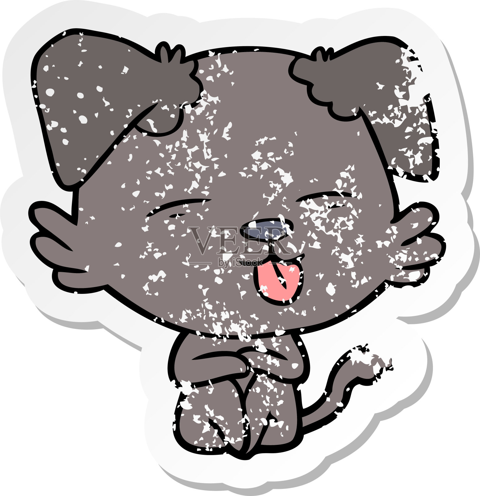 一只卡通狗伸出舌头的心疼贴纸插画图片素材