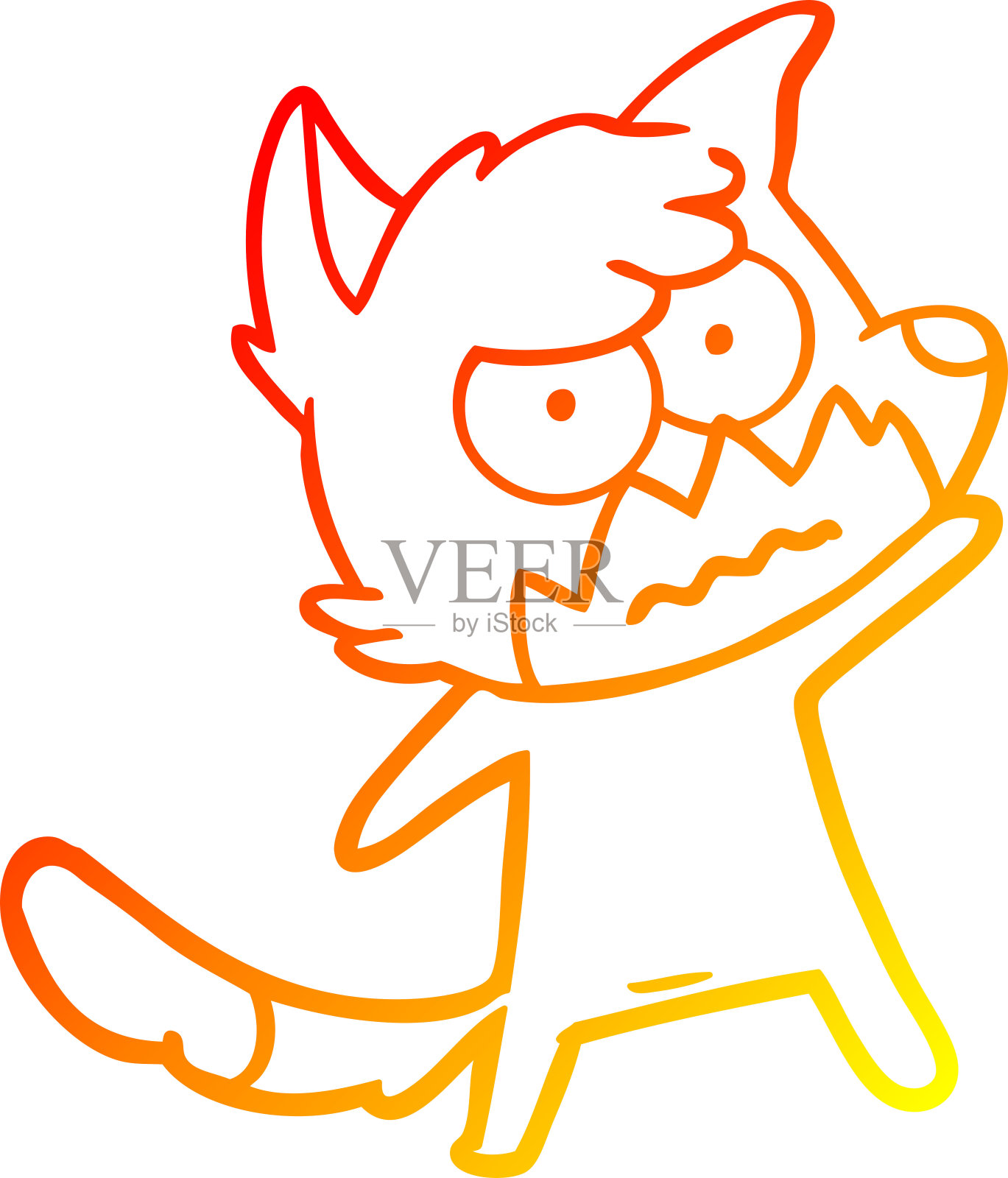温暖的梯度线绘制卡通恼怒的狐狸插画图片素材