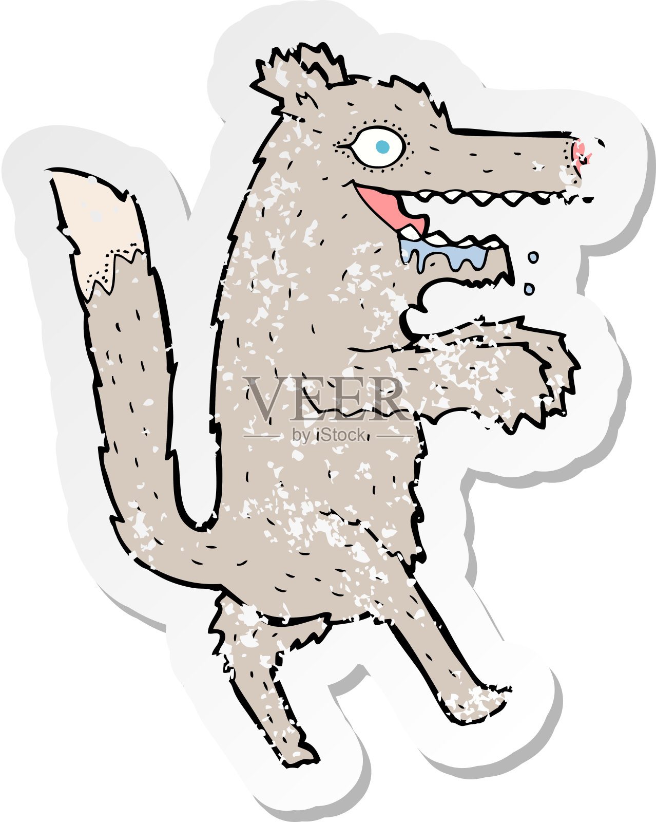 一个卡通大坏狼的复古心疼贴纸插画图片素材