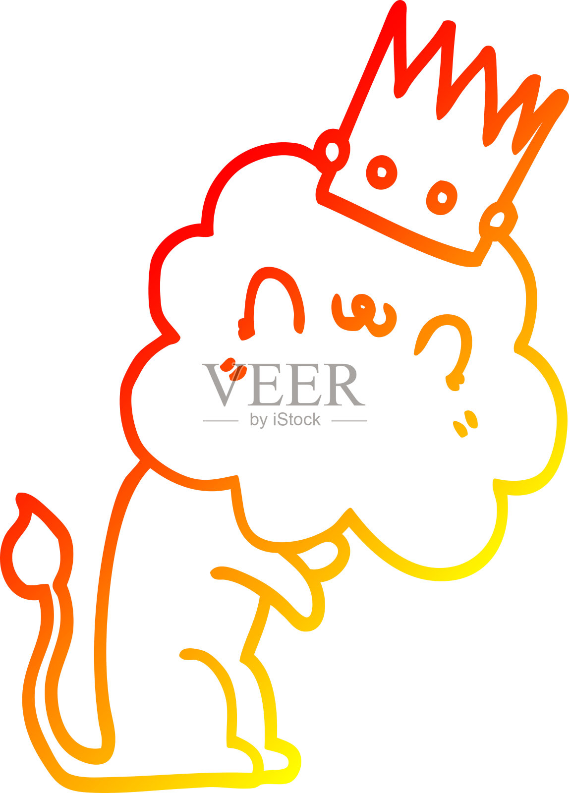温暖的梯度线绘制的卡通狮子与皇冠插画图片素材