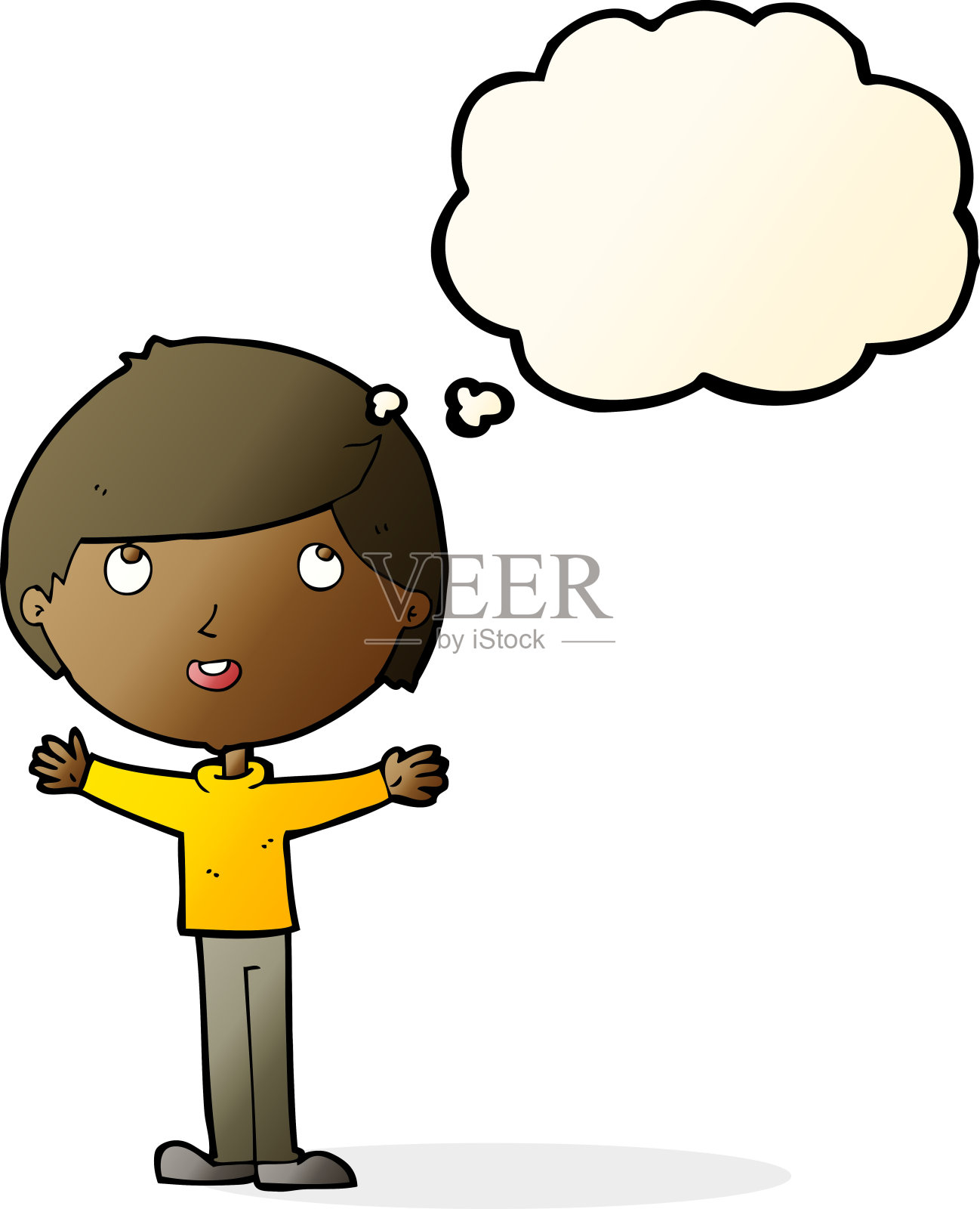 卡通快乐男孩与思想泡泡插画图片素材