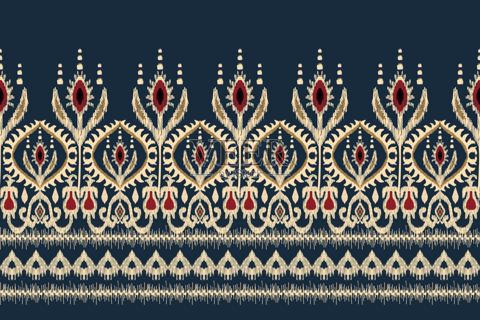 伊卡特花涡纹图案插画图片素材